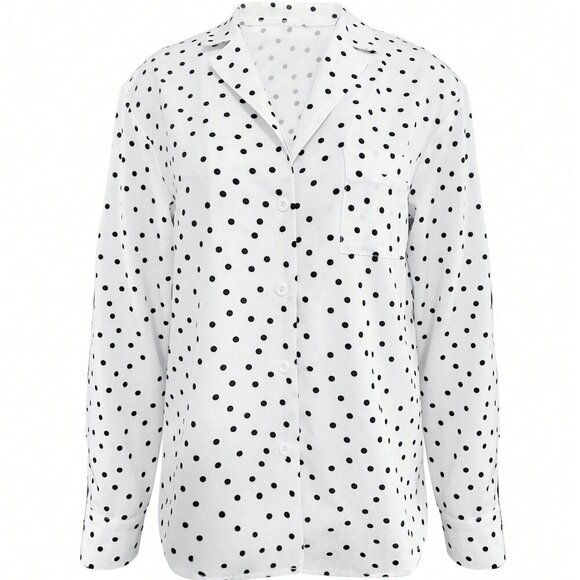Black And White Elegan t Women's Polka Dot Shirt Blouse With Pocket details - Picture 6 of 11